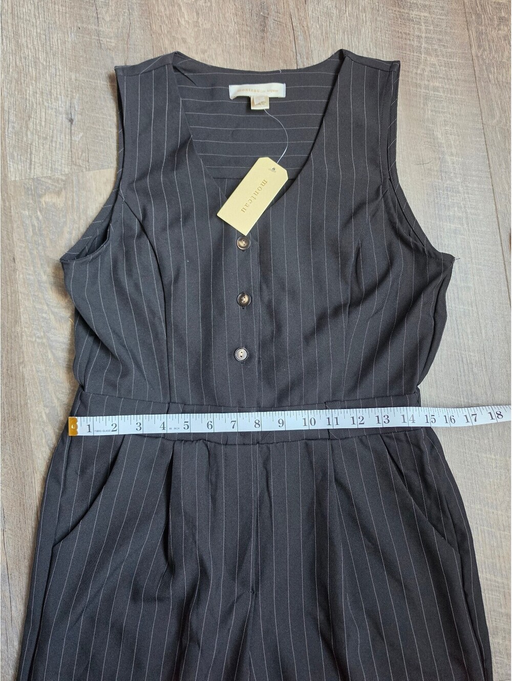 Monteau Los Angeles Black Pinstripe Sleeveless Jumpsuit Size L - Picture 7 of 9